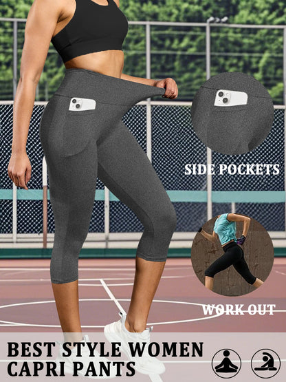 High Waisted capri pants For Women With Pockets Tummy Control No See Through Workout Running Yoga Athletic Push Up Gym Leggings