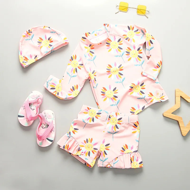 Swimsuit Girl UPF50 UV Protection Children‘s Swimwear Long Sleeve Cute Bathing Suit Kids Beach Rash Guard Swimming Surfing Suit