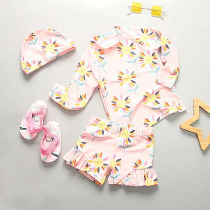 Swimsuit Girl UPF50 UV Protection Children‘s Swimwear Long Sleeve Cute Bathing Suit Kids Beach Rash Guard Swimming Surfing Suit