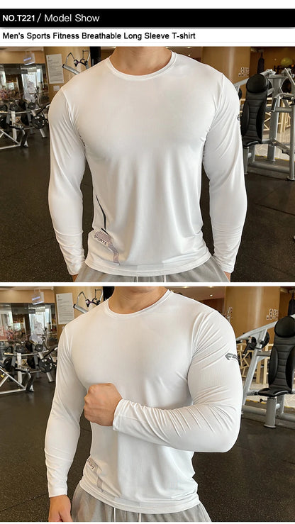 Men Fitness Compression Sport Shirt High Quality Running Long Sleeve Upper Clothing Crew Neck Sweatshirt Male Rash Guard Wicking