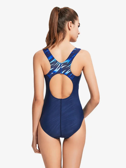 Women Swimsuits One Piece Sports Bodysuit Digital Print Swimwear Racer Back Bathing Suit for Training & Class