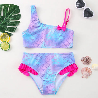 Baby Girls Fish Scale Print Tankini Swimsuits Summer Beachwear Children Girls Bathing Suits Two Piece Girls Bikini Swimsuits