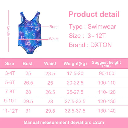 DXTON Girls Star Print Swimwear Girls Summer Vacation Beachwear Bathing Suits One Piece Fashion Cute Bikini for 3 to 10 Years