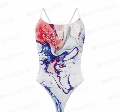 Blue Pink & Red Swirls Love The Pain Female One-piece Swimsuit  Swimwear Functional Training