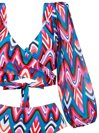 Cross Long Sleeve 2 Piece Bikini Women Swimsuit Female Padded Swimwear Bathers Bathing Swimming Swim Suit Summer Beachwear