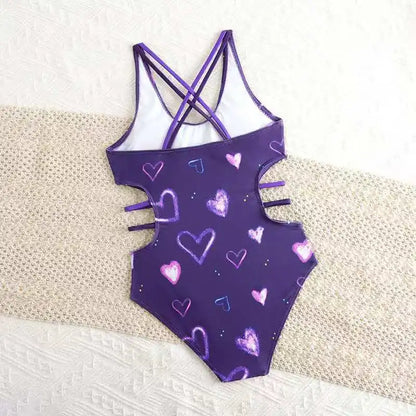 Purple Girls One Piece Swimsuit 8-12 Year Kids Swim Suit Teenagers Children's Swimwear Bathing Suits Beach Wear Bodysuit