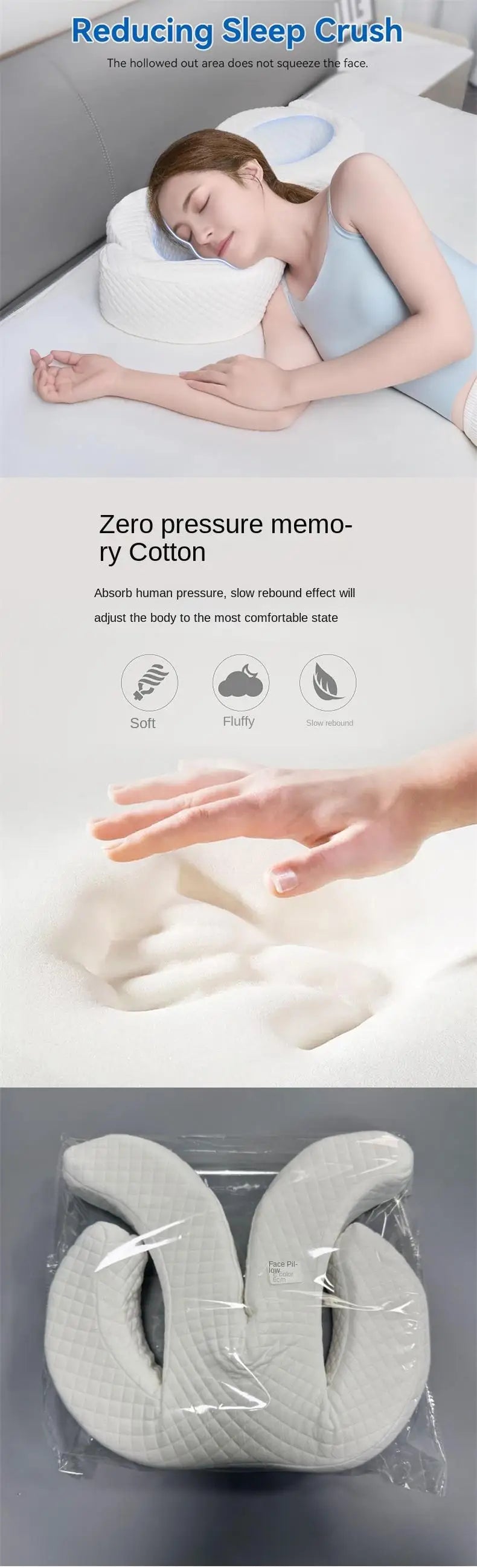 Side beauty pillow, soft facial pillow, ear protection pillow, ear hole pillow, non-pressure facial anti-wrinkle pillow