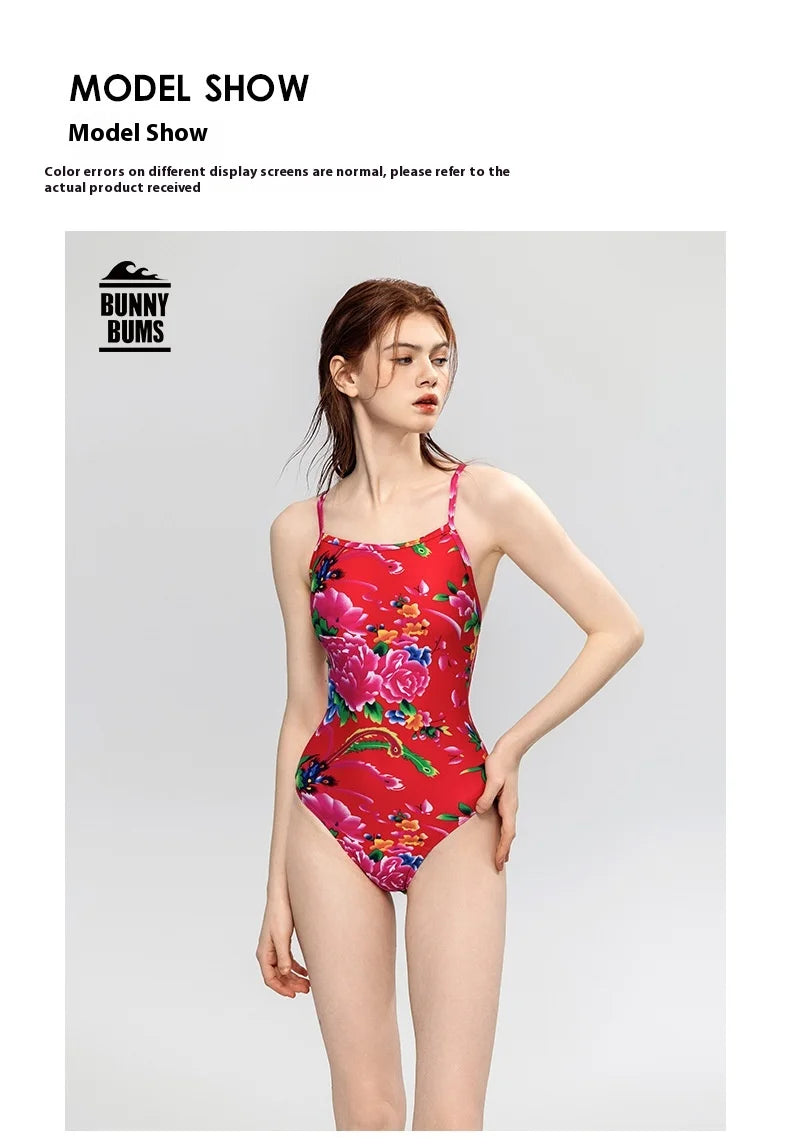 Red & Green Women's Professional Racing One-piece Swimsuits