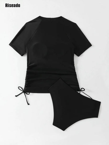 Women's High Waist Bikini Sets Two Piece Swimsuit Sports Style Bathing Suit Crop Top and Boy Shorts Full Coverage