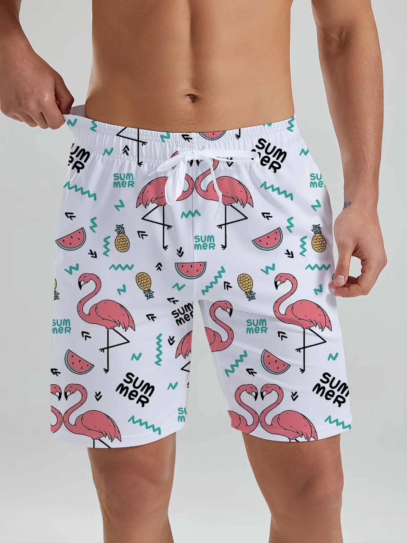 Hawaiian flamingo Vacation Beach Shorts For Men Summer Casual Street Short Pants 3D Printed  Board Shorts Swimsuit Swim Trunks
