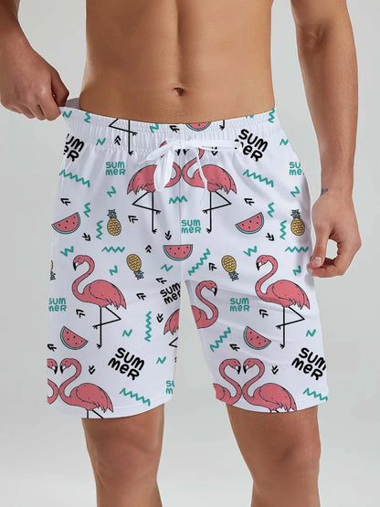 Hawaiian flamingo Vacation Beach Shorts For Men Summer Casual Street Short Pants 3D Printed  Board Shorts Swimsuit Swim Trunks