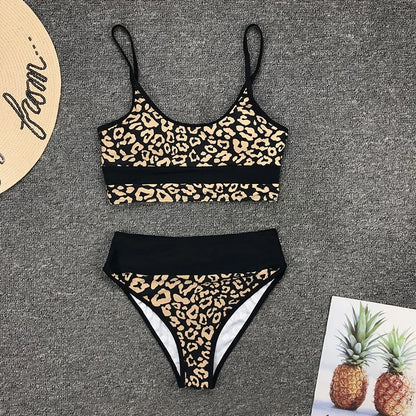 Splicing Leopard High Waist Bikini Women Swimsuit Female Swimwear Two-piece Bikini set Padded Bather Bathing Suit Swim Wear Lady