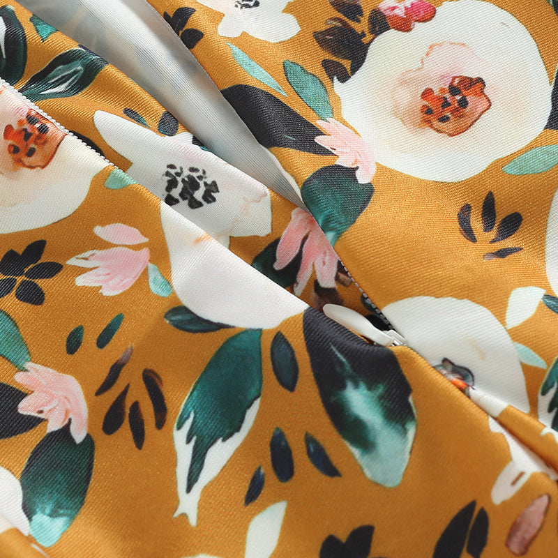 0-4Y Toddler Baby Girl Swimsuit Romper 4 Colors Flower Print Long Sleeve Ruffle Bikini Bathing Suit