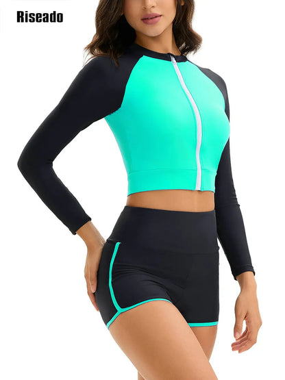 Two Piece Tankini Swimwear Woman High Waist Tummy Control Full Cover Conservative Swimsuit with Shorts