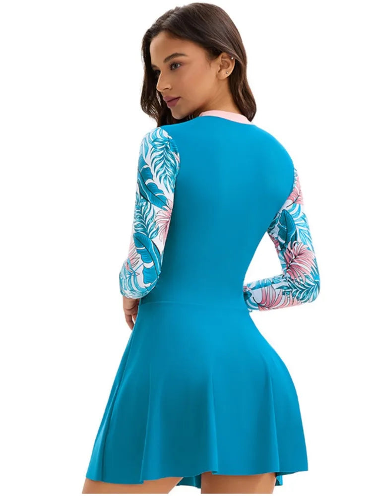 Long Sleeves Swimwear Women Surfing Swimsuit Striped Bathing Suits Zipper Two piece Swim Suits Sports Push Up Beach Wear