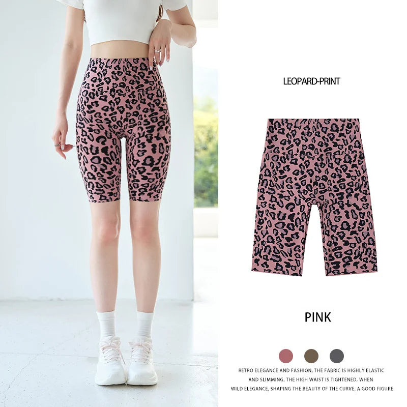 BIVIGAOS Summer Fashion Trend Leopard Print Cycling Shorts Women High Waist Tight Sport Short Leggings Fitness Biker Shorts