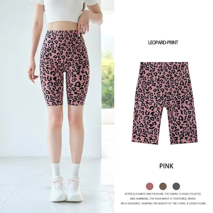 BIVIGAOS Summer Fashion Trend Leopard Print Cycling Shorts Women High Waist Tight Sport Short Leggings Fitness Biker Shorts