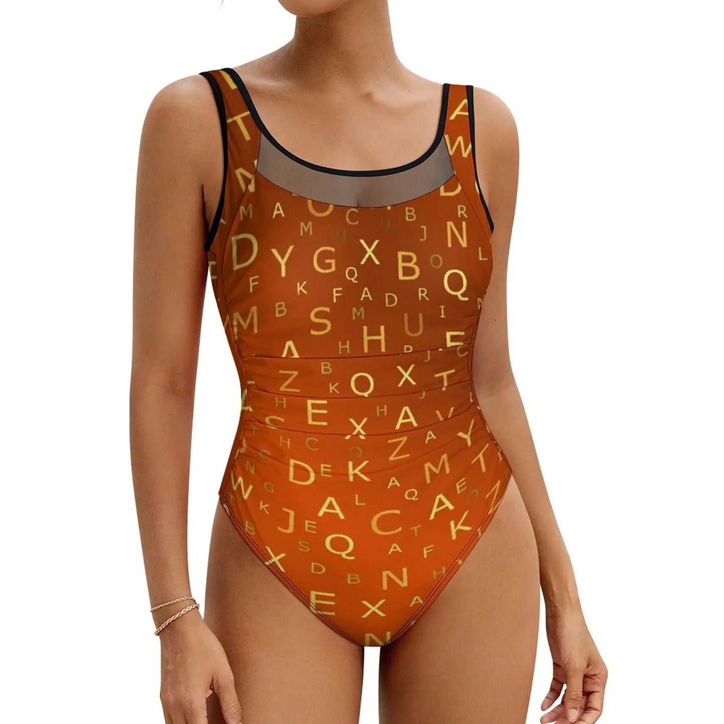 Retro Letter Print Swimsuit Egyptian Hieroglyphs Push Up Swimwear One-Piece Vacation Bath Bathing Suit Bodysuit Beach Outfits