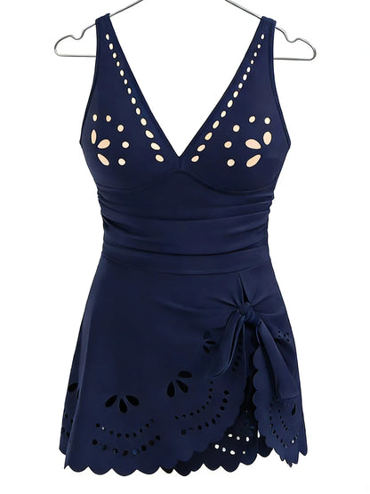 Strappy Plunging Swimwear Women One Piece Beach Dress Swimsuit Female Side Tie Knot Bathing Swimming Suit Padded Beachwear