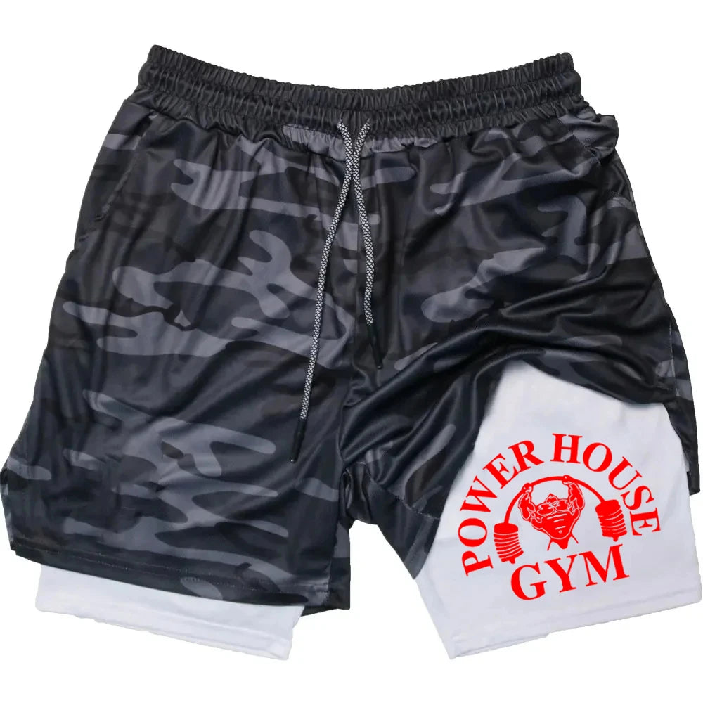 Camouflage running shorts for men's gym sports shorts 2-in-1 quick drying exercise training gym fitness jogging shorts for summer
