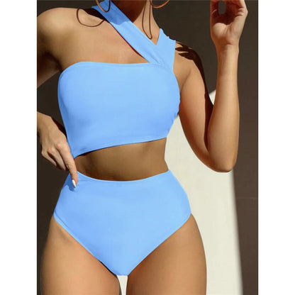 S - XL 13 Colors Asymmetric Cut Out One Piece Swimsuit Women Swimwear Female One Shoulder Padded Bather Bathing Suit Swim