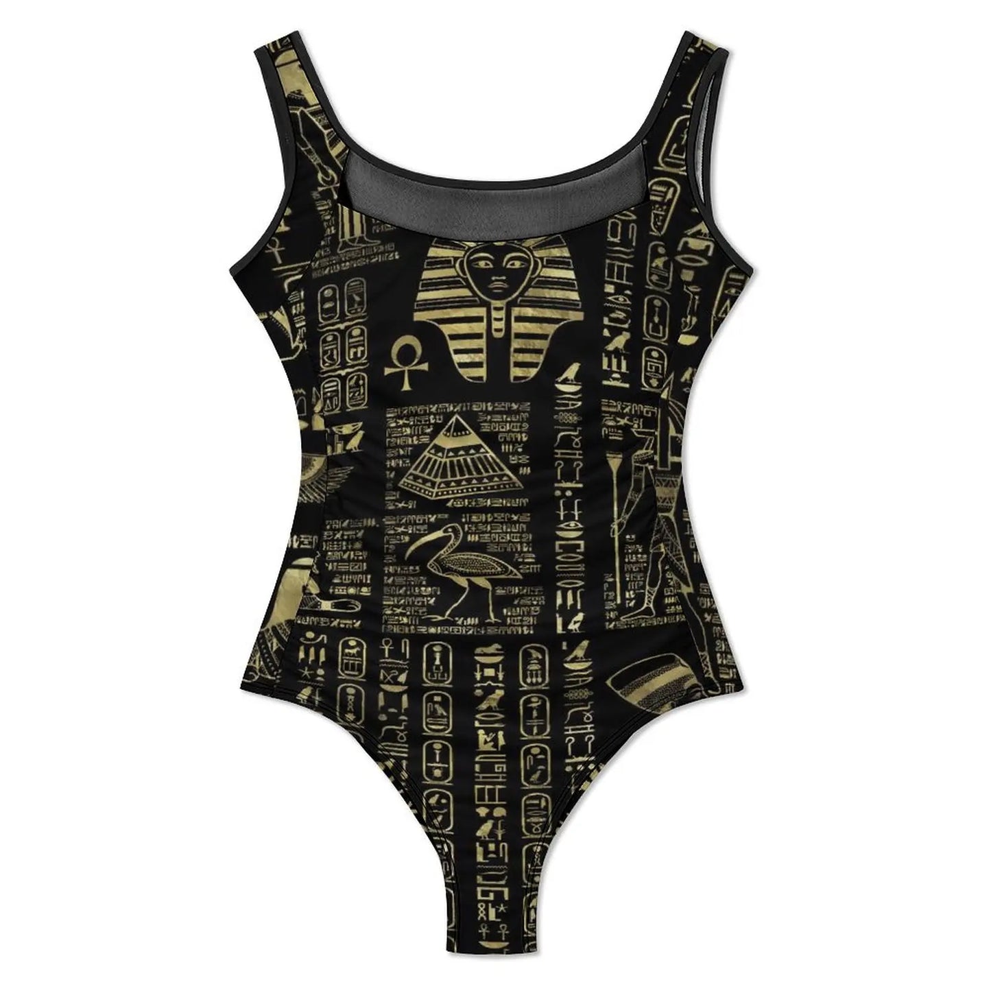 Retro Letter Print Swimsuit Egyptian Hieroglyphs Push Up Swimwear One-Piece Vacation Bath Bathing Suit Bodysuit Beach Outfits