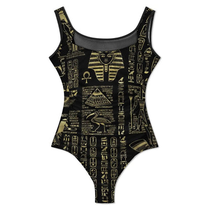 Retro Letter Print Swimsuit Egyptian Hieroglyphs Push Up Swimwear One-Piece Vacation Bath Bathing Suit Bodysuit Beach Outfits