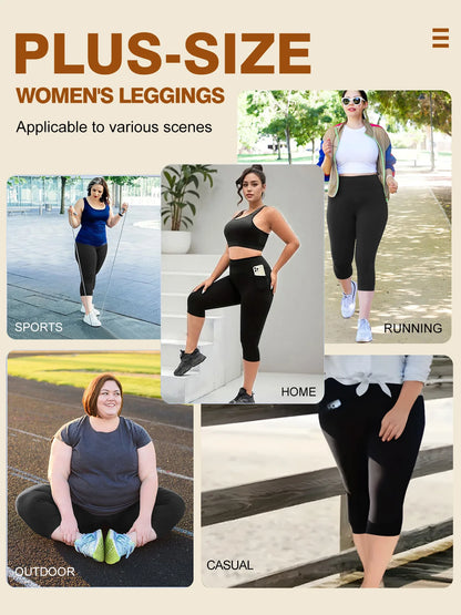 Women's Milk Silk Yoga Pants Plus Size High-Waisted Workout Leggings with Side Pockets, European Fit Gym To Street Activewear