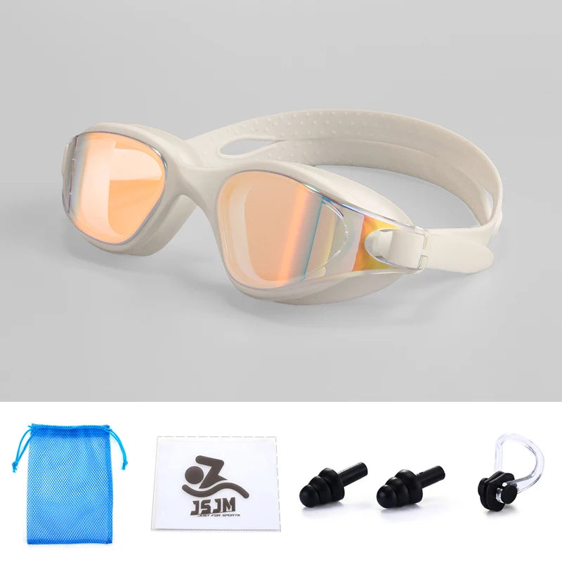 JSJM Swimming Goggles HD Anti-Fog Professional Swimming Glasses Silicone Anti-UV Adjustable Swimming Goggles Adults Unisex