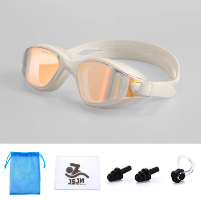 JSJM Swimming Goggles HD Anti-Fog Professional Swimming Glasses Silicone Anti-UV Adjustable Swimming Goggles Adults Unisex