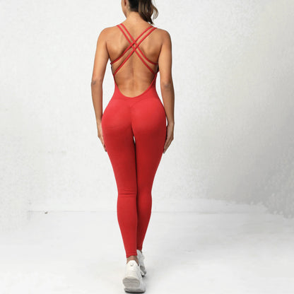 Pad Cross Back Women Lycra Fitness Gym One Piece Jumpsuit Leggings Workout Pant Female Shorts Active Wear Sport Outfit Suit