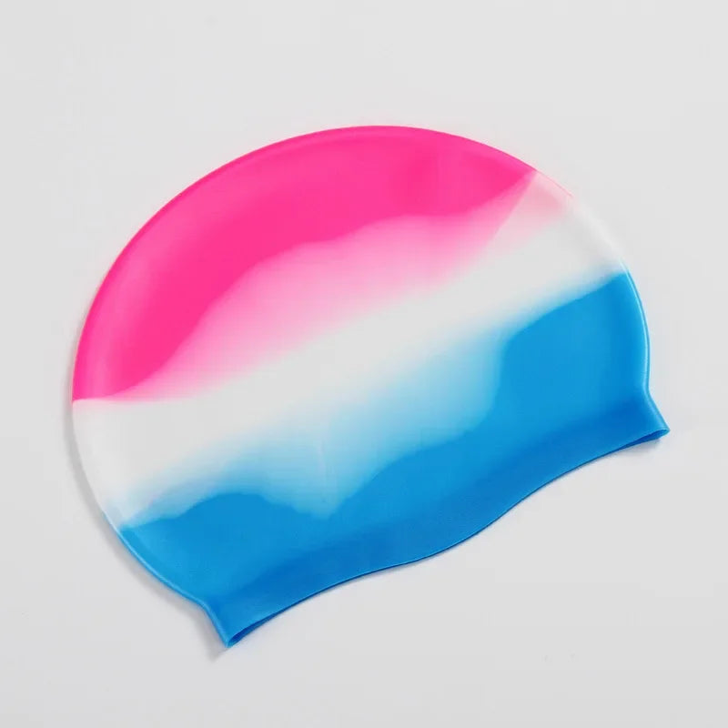 Color Block Silicone Adult Waterproof Swimming Cap Dry Hair Swim Cap for Men Women Protect Ear Swim Hat Swimming Accessories