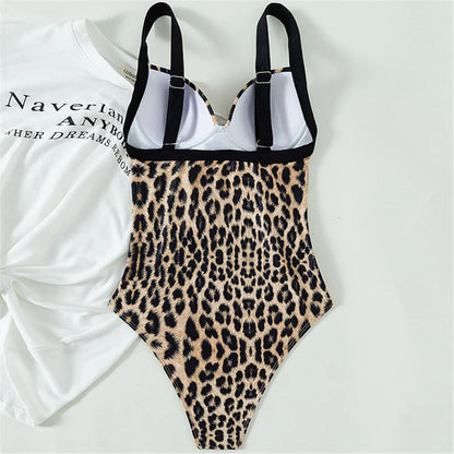 Thick Strap One Piece Women Leopard Printed Underwired Bra Cup Women Swimwear One Piece Swimsuit Female Monokini Bather Bathing Suit Swim