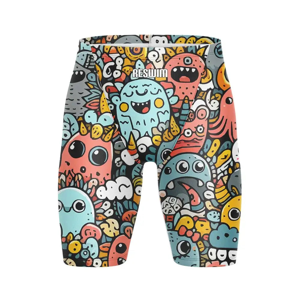 Cartoon Swim Jammer Endurance Athletic Training Swimsuit Men's Beach Swimming Trunks Lycra Swimwear Jammers GYM Tight Surf Shorts