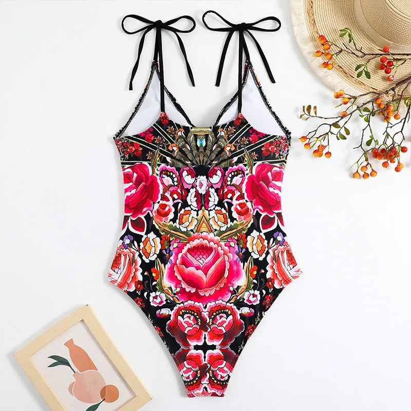 Printed Swimsuit Women One Piece Straped Swimwear Bathers Bathing Swim Suit Beachwear Swimming Summer Bodysuit