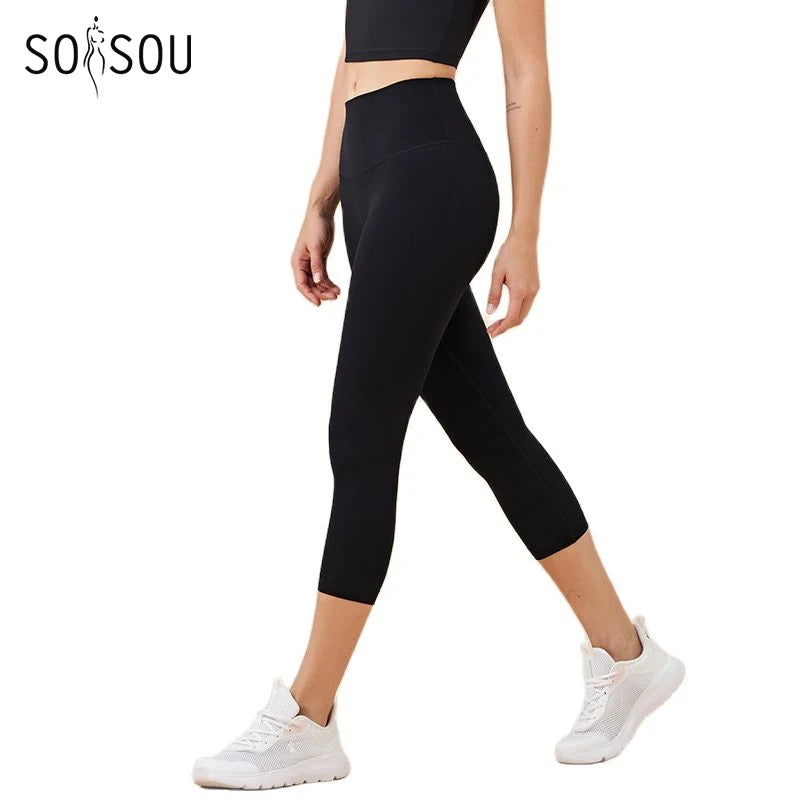 Women's High-Waisted Capri Yoga Leggings with Hidden Pocket