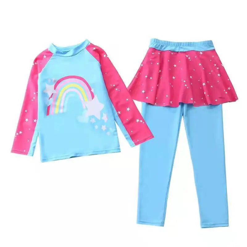Unicorn Mermaid Kids Swimwear for Girls Long Sleeve Rash guard Pants Leggings Modest Children's Swimsuit Bathing Suit Beach Wear