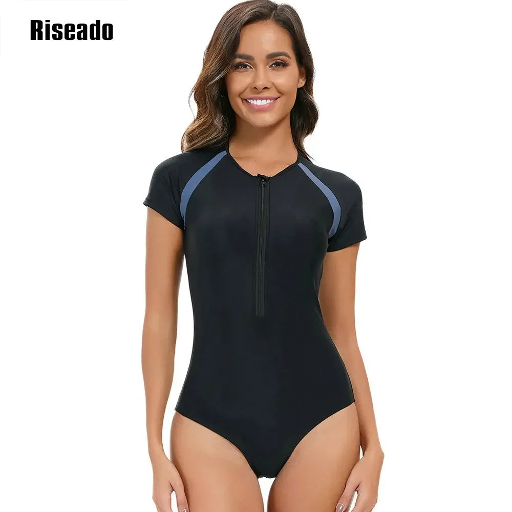 Short Sleeve Rash Guard Women's One Piece Swimsuit Athletic Bathing Suits Training Sport Swimwear for Teen Adult