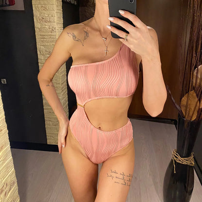 Asymmetric Cut Out Wrinkled One Piece Swimsuit Women Swimwear Female One Shoulder Padded Bather Bathing Suit Swim Lady