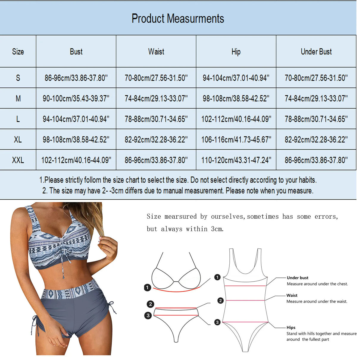 Women High Waisted Bikini Push Up Two Piece Swimsuits Vintage Swimsuit Two Piece Retro Design