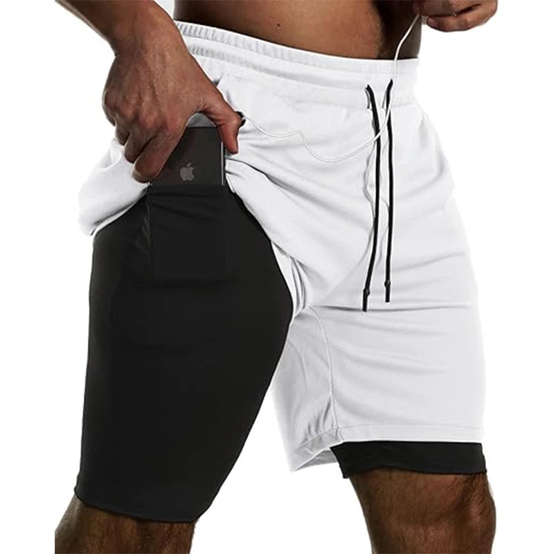 Men Sport Shorts Sportswear Double-deck Running Shorts 2 In 1 Beach Bottoms Summer Gym Fitness Training Jogging Short Pants Men