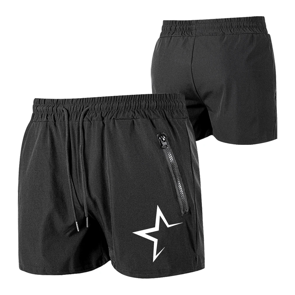 Men's Swimming Trunks with Double Zipper Pockets Summer Quick Dry Beach Shorts Star Print Gym Fitness Running Sport Shorts