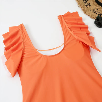 One Piece Ruffle Bodysuit Women Solid Deep V-Neck Swimwear Female Padded Swimsuit Bathing Swimming Summer Beachwear