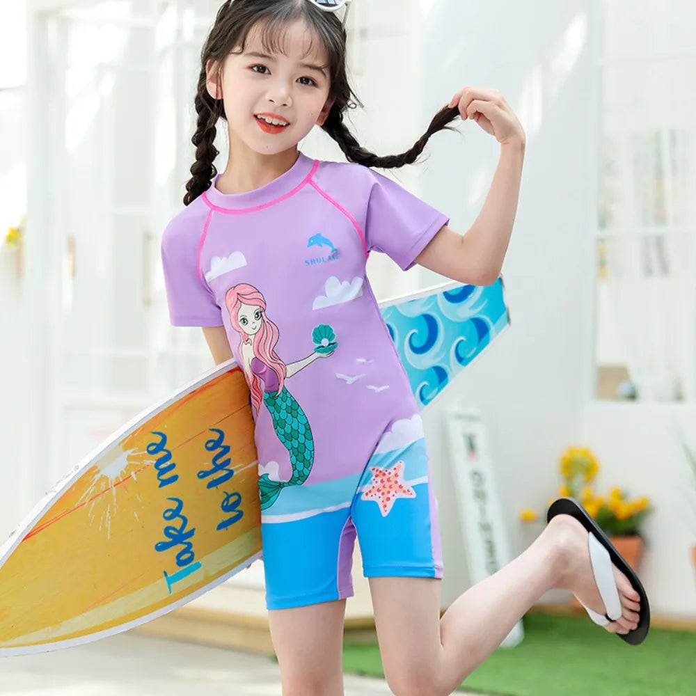 UV Baby Girl Swimsuit One Piece Swimming Jumpsuit Unicorn Bathing Suit SPF 50 Short Sleeve Kids Swimwear for Girls 2-12 Years