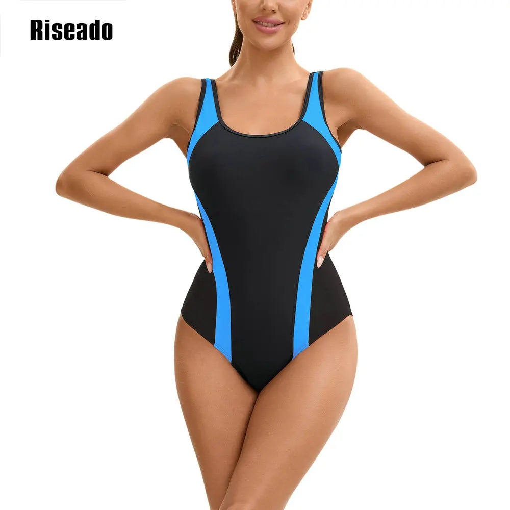 Women's Color Block One Piece Swimsuits U Back Athletic Training Swimwear Bathing Suits
