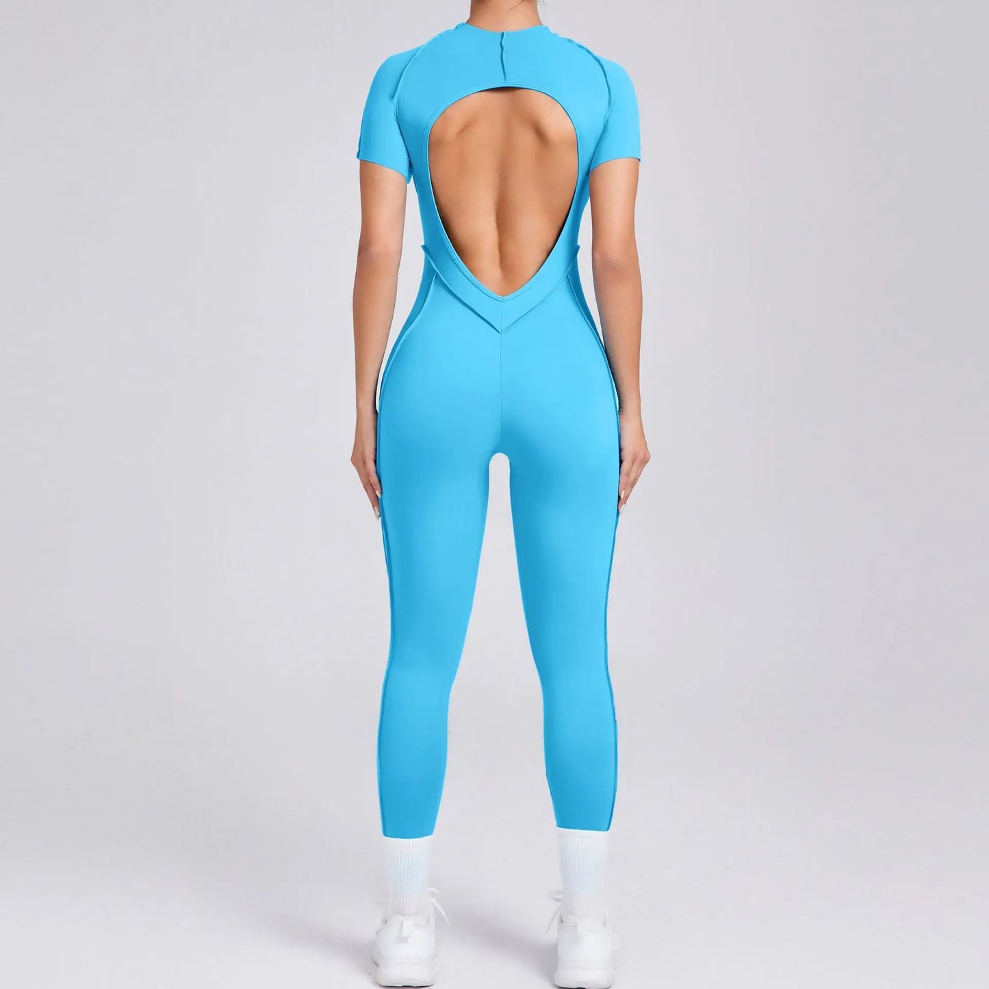 Women's One-piece chest pad Yoga Jumpsuit leggings Short sleeve Backless Slim Fit Sports Outfit High elasticity soft comfort