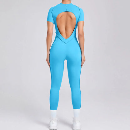 Women's One-piece chest pad Yoga Jumpsuit leggings Short sleeve Backless Slim Fit Sports Outfit High elasticity soft comfort
