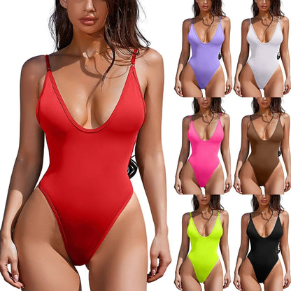 One Piece Swimsuit Women Summer Holiday Swimwear Thong Monokini Bathing Suit Mujer Micro Bikini Solid Neon Yellow