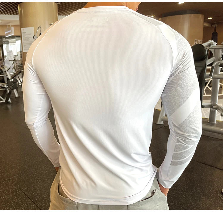 Men Fitness Compression Sport Shirt High Quality Running Long Sleeve Upper Clothing Crew Neck Sweatshirt Male Rash Guard Wicking