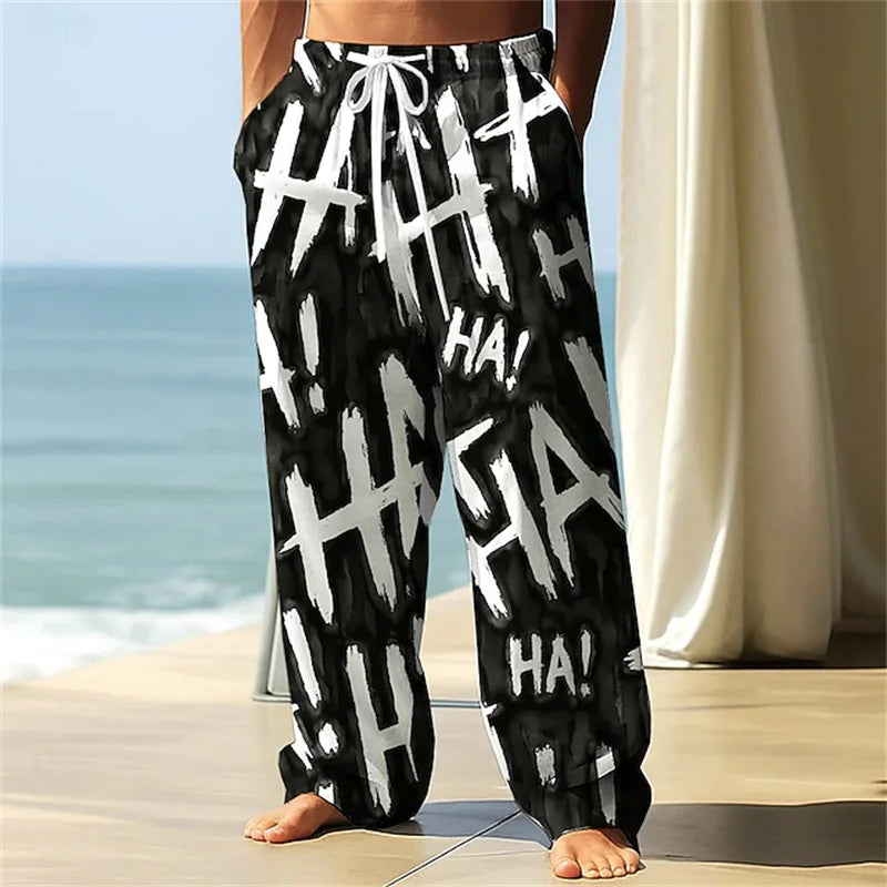 Stylish Men's Casual Pants Retro Classic Print Casual Pants Beach Wide-Leg Pants Streetwear Loose-Fit Athletic Pants